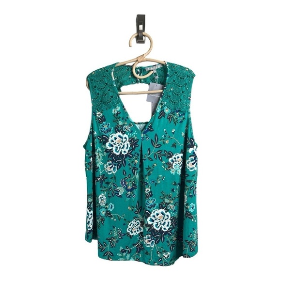 Daniel Rainn Sleeveless Fantine Crochet lace green floral cutout Top NEW Size 2X - Picture 3 of 15